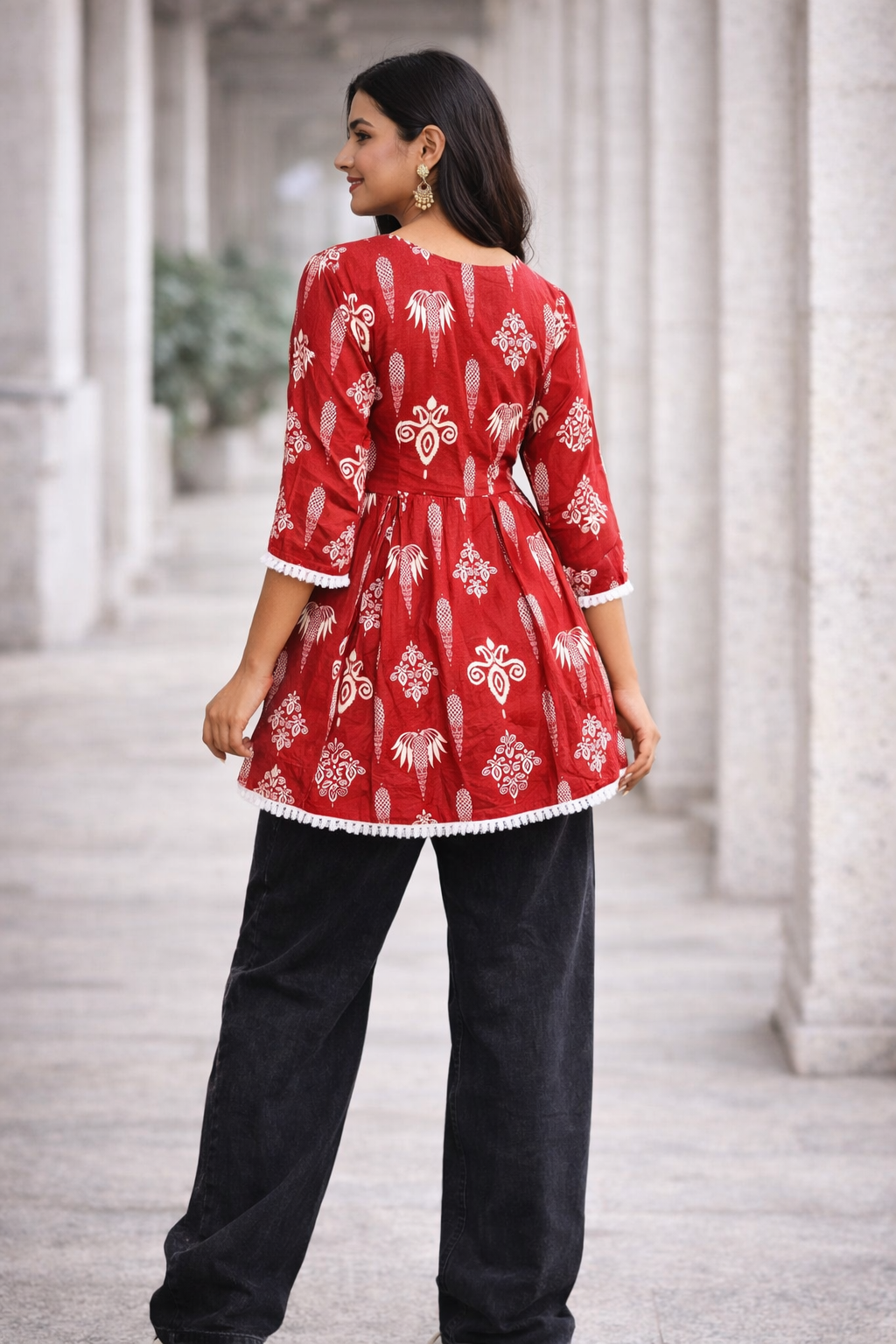 Ruby Red Ethnic Motif Peplum Kurti