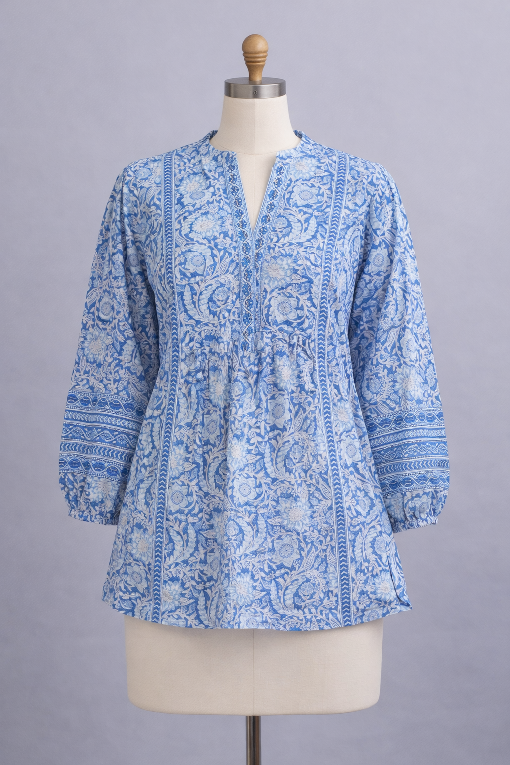 Blue printed cotton top