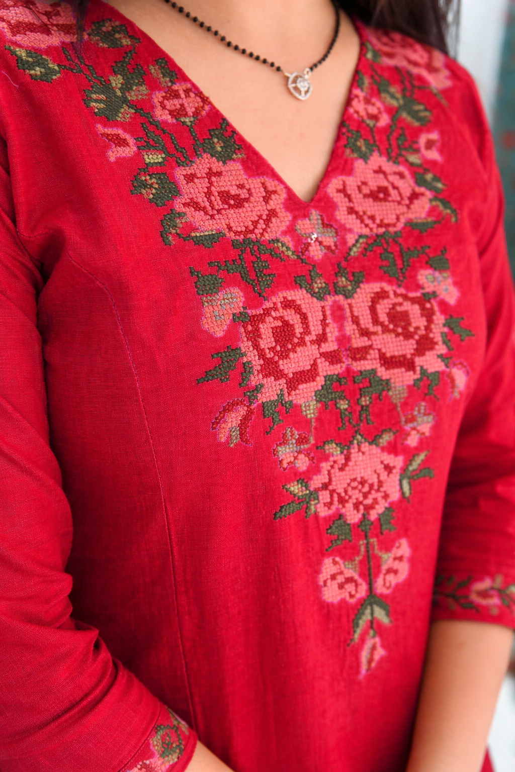 cotton coords Cross stitch embroidery with vneck