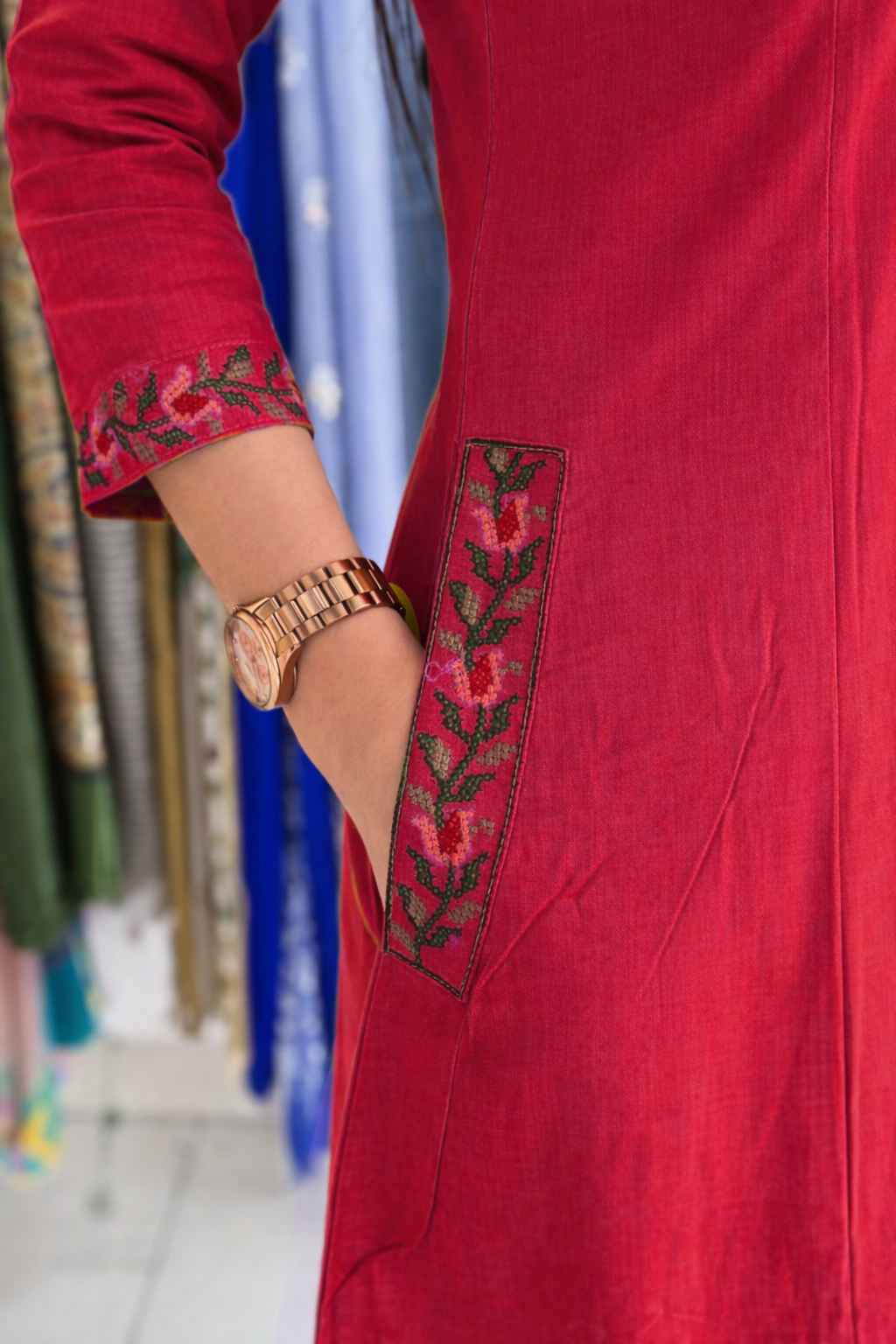 cotton coords Cross stitch embroidery with vneck