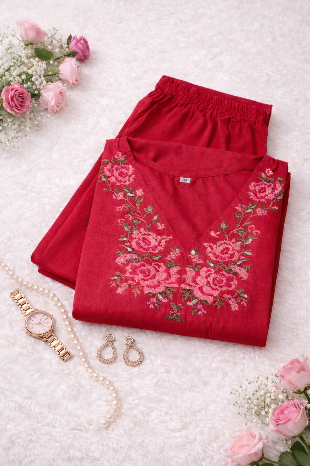 cotton coords Cross stitch embroidery with vneck