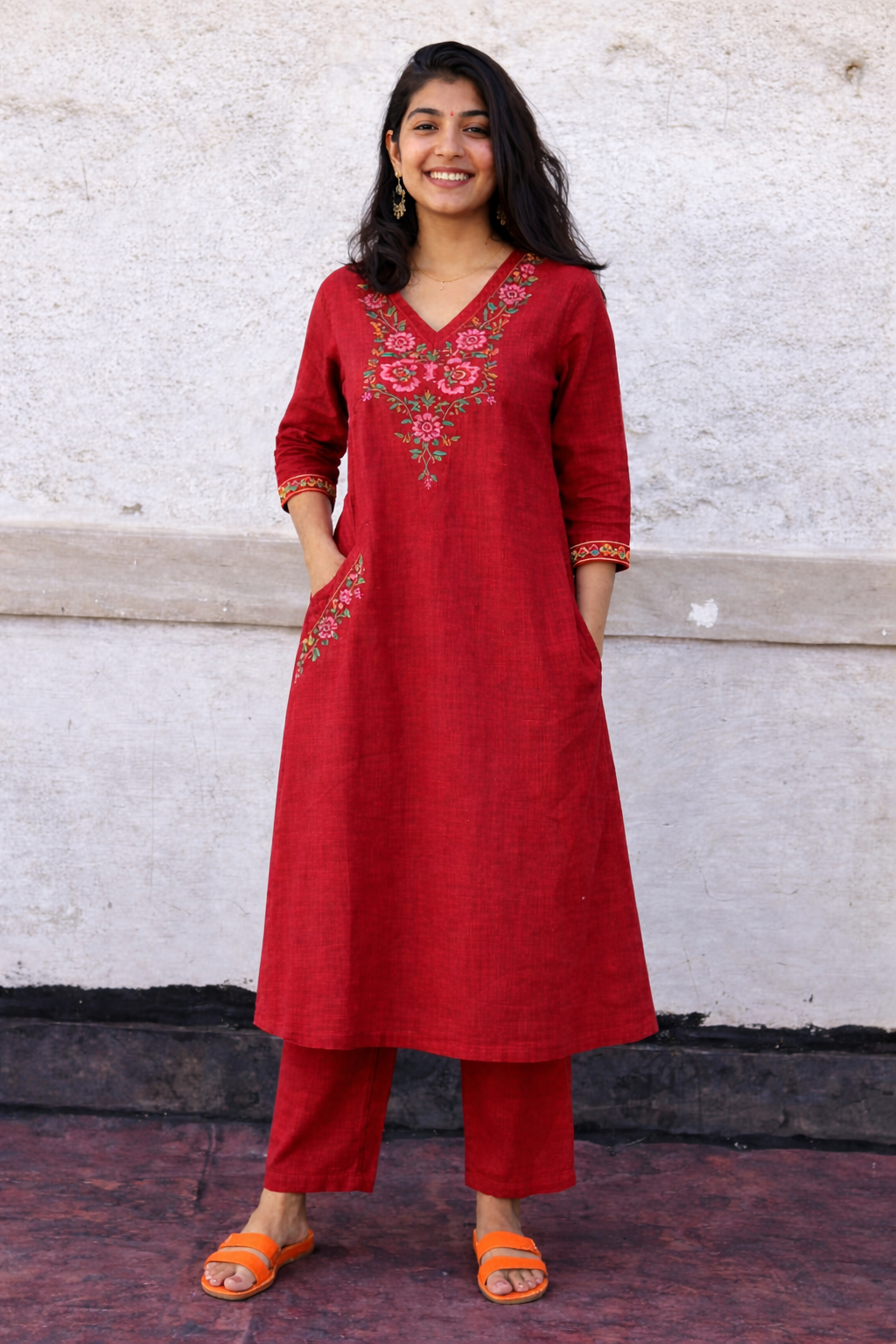 cotton coords Cross stitch embroidery with vneck