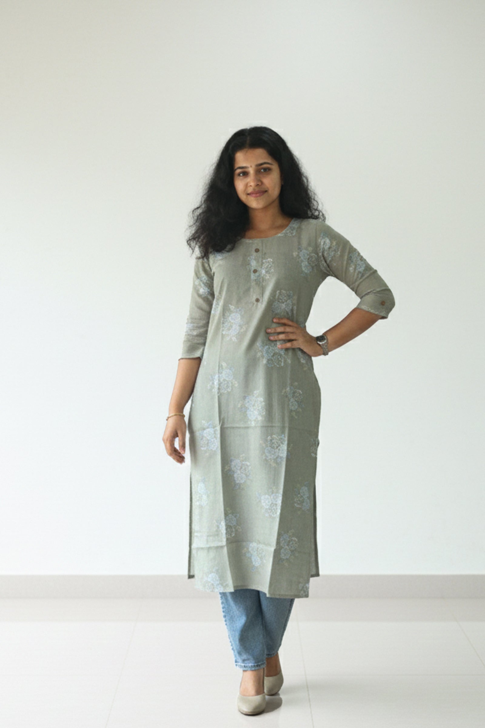 Elegant Medium Grey Printed Kurti crafted for modern grace