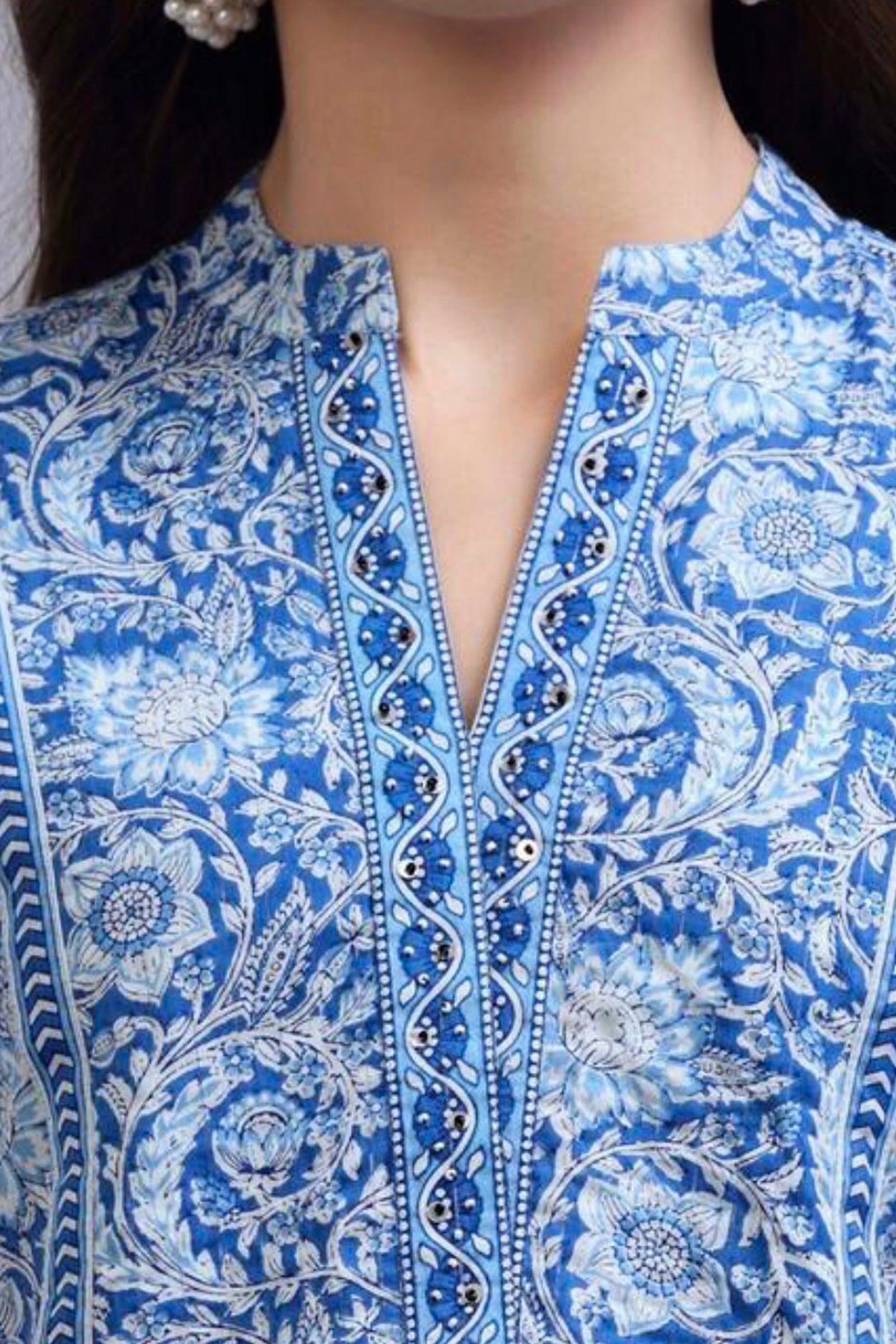 Blue printed cotton top