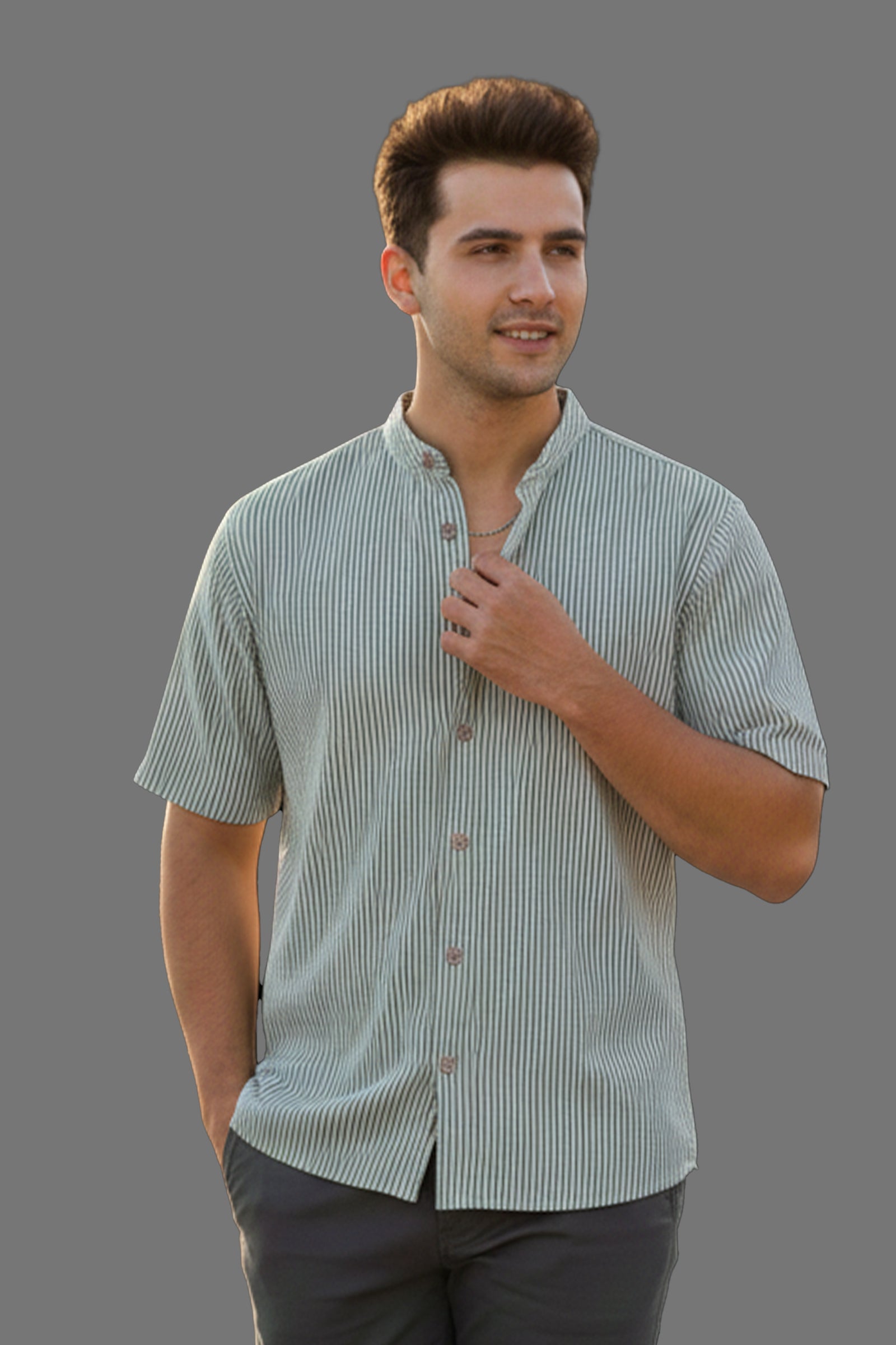 Green Line White Half-Sleeve Casual Shirt