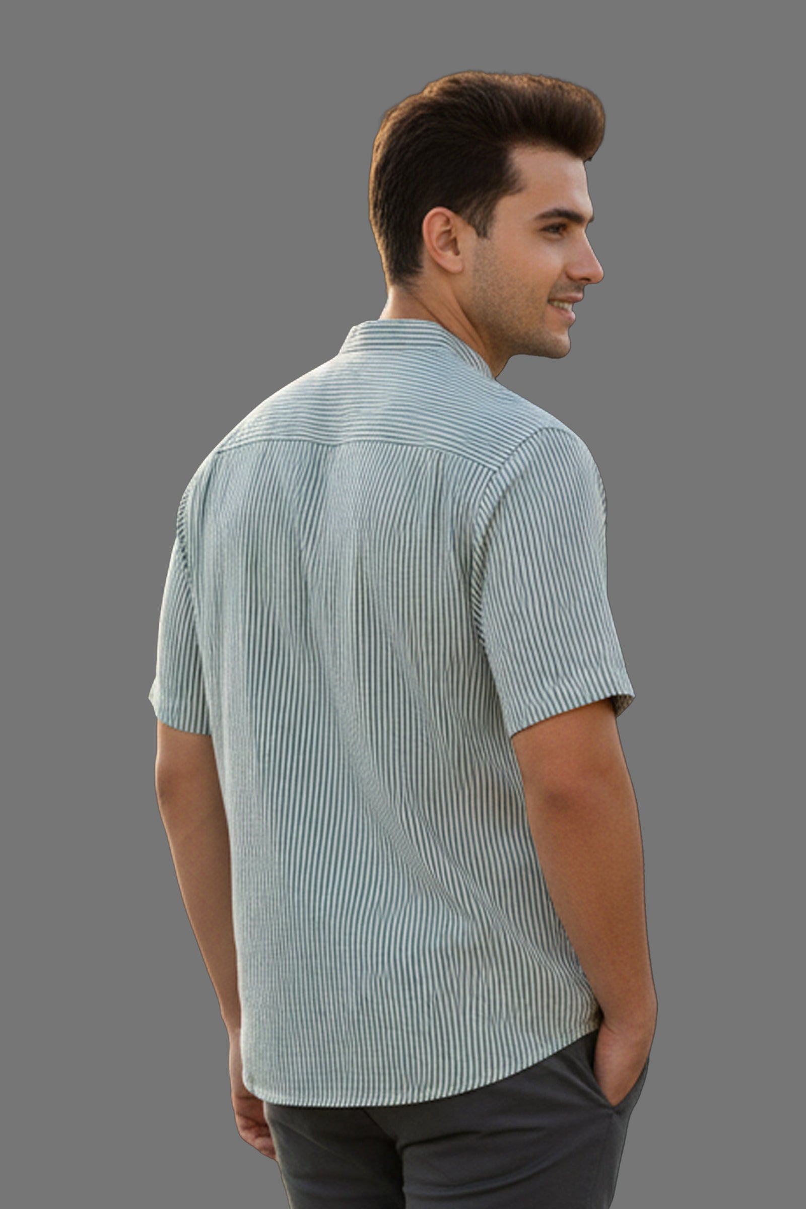 Green Line White Half-Sleeve Casual Shirt