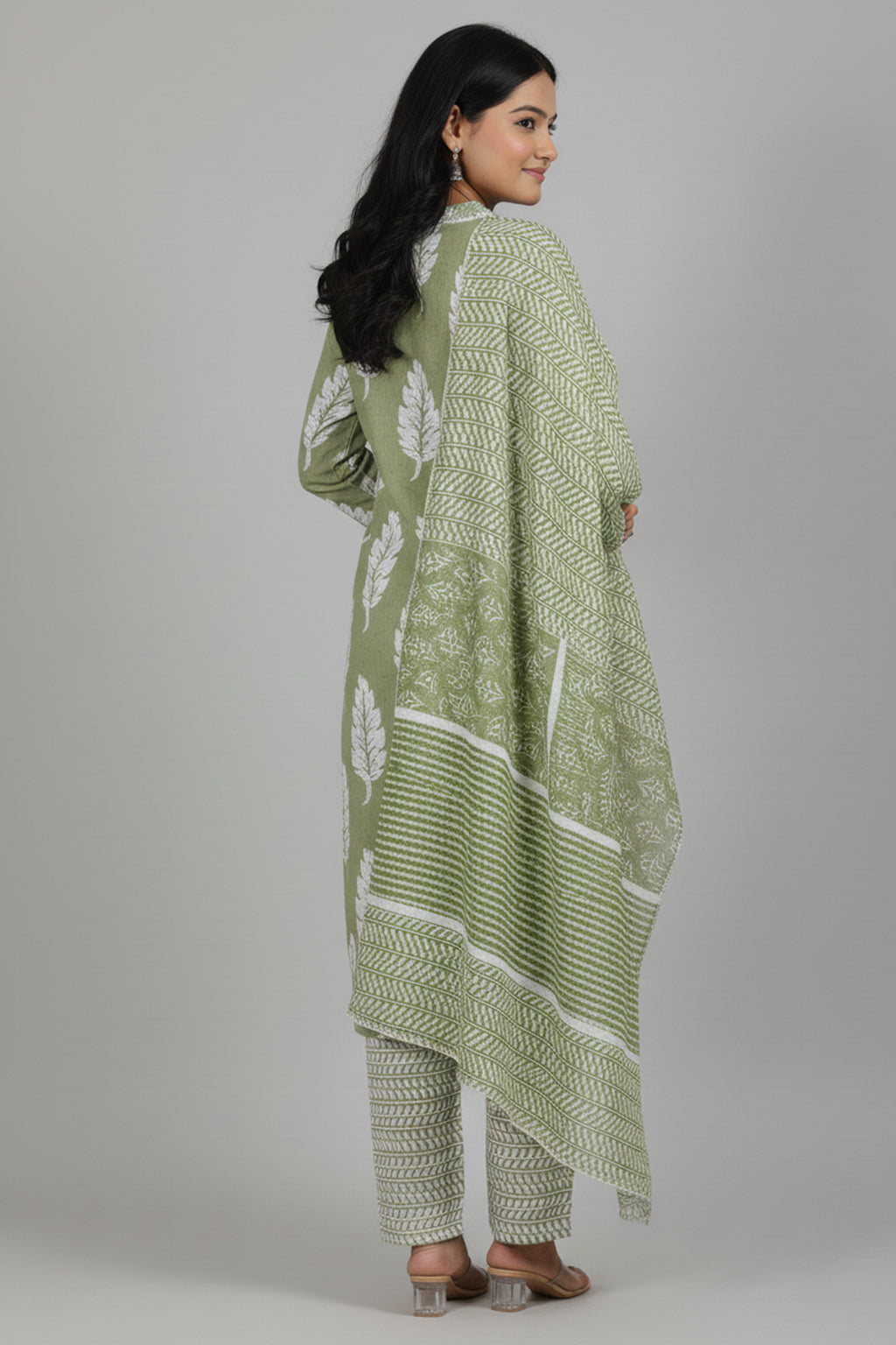 Pistachio Green Cotton State Pant With Dupatta Embroidey Work (3Pcs)